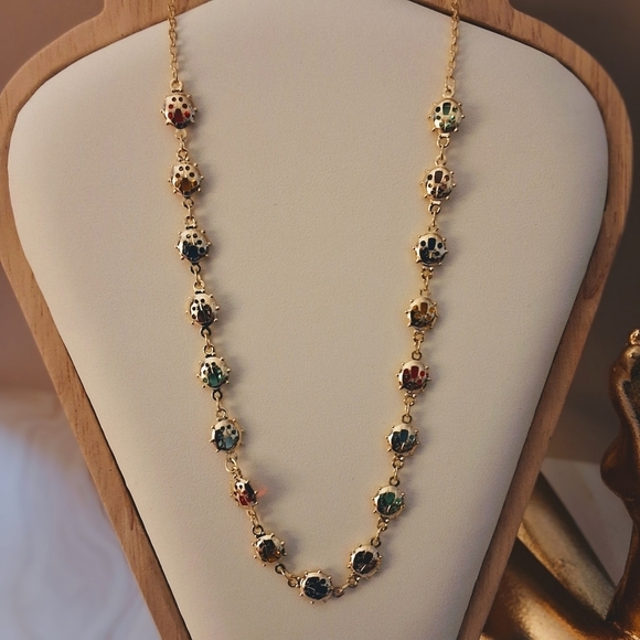 Pretty Bird 18K Yellow Gold Plated Ladybug Necklace with Multicolor Crystals - Picture 12 of 15